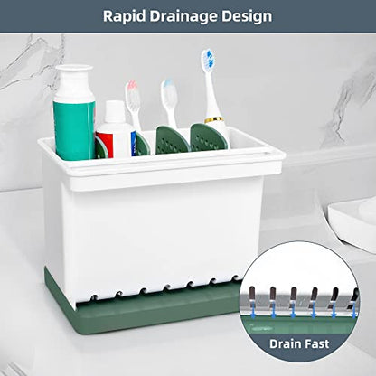JOMOLA Kitchen Sink Organizer Dish Brush Sponge Holder Caddy Toothbrush Holders for Bathrooms Sinkware Kitchen Utensil Holder Sink Caddy Organizer with 4 Separate Dividers Removable Drain Tray (Green) - color: Green