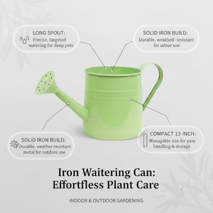 Long Spout Iron Watering Can for Indoor & Outdoor Plants, Durable Metal Design with Precise Flow Control (1 Pack) - color: Green