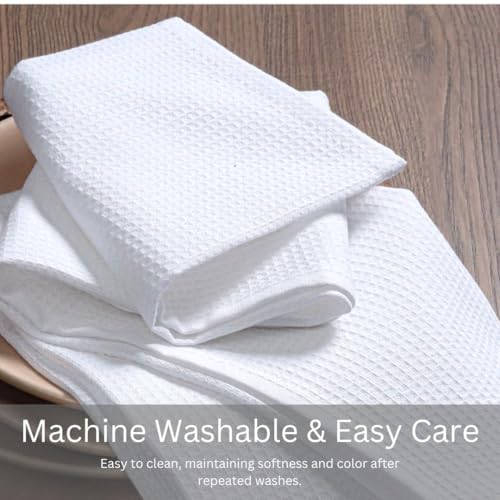 Waffle Kitchen Towels Set of 6-100% Cotton Dish Cloths Towels with Hanging Loop - Soft, Absorbent & Washable for Kitchen Use - Quick Drying Dish Towels 16x26 Inch White - color: White