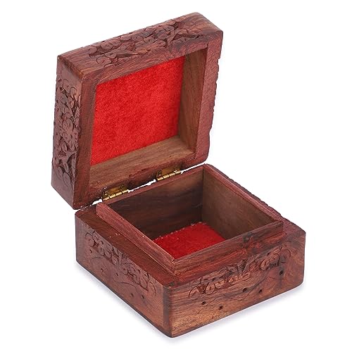 Ajuny Wooden Hand Carved Jewelry Box Keepsake Treasure Chest Organizer | Decorative Wood Trinket Holder for Jewelry Keepsakes and Small Accessories Handcrafted Gift for Men Women and Travelers