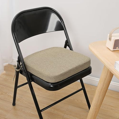 SINOSSO Memory Foam Chair Cushion for Folding Chair 1 Pcs, Thickened 2" Square Kitchen Chair Pad with Ties, Indoor Non-Slip Dining Chair Seat Cushion (1 Piece, Linen) - color: Light Brown