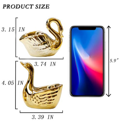 2Pcs Swan Tea Light Candle Holder, Ceramic Gold Candle Holder for Home Decor