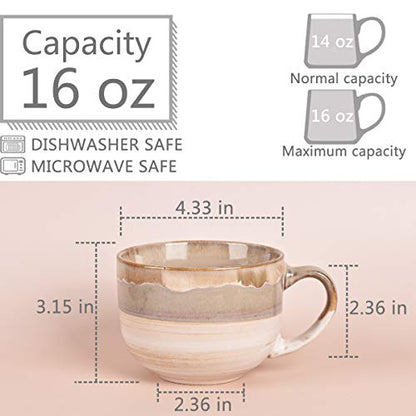 Bosmarlin Large Ceramic Coffee Mug Set of 2, Stoneware Jumbo Latte Mugs for Office and Home, 16 Oz, Dishwasher and Microwave Safe(Brown Grey, 2) - color: Brown Grey