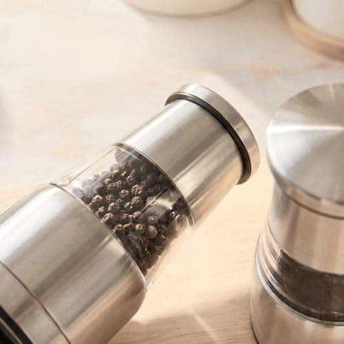 Salt and Pepper Grinder Set, Stainless Steel Manual Salt Grinder, Pepper Grinder, Visible Adjustable Ceramic Grinding Rotor, 2 Packs Set 4.6 inch Each - size: S 4.6inch