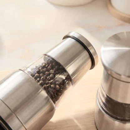 Salt and Pepper Grinder Set, Stainless Steel Manual Salt Grinder, Pepper Grinder, Visible Adjustable Ceramic Grinding Rotor, 2 Packs Set 4.6 inch Each - size: S 4.6inch