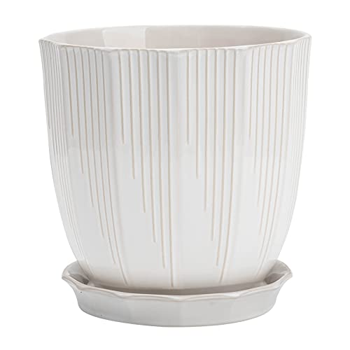 ADN 8Inch White Ceramic Planter Pot with Drainage Hole and Saucer | Modern Indoor Outdoor Medium Decorative Planter Pot, for Home,Garden,Office Gift; 6/8/10 inch - color: White, size: 8 in