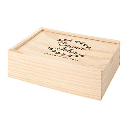 Koyal Wholesale Custom Engraved Minimal Wreath Wedding Keepsake Box, 4 x 6 -inch, Custom Names and Date, Natural Woo - color: Minimal Wreath
