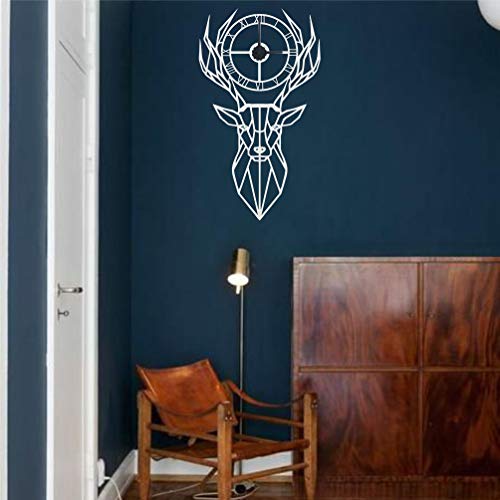 DEKADRON Metal Wall Clock, Metal Deer Head, Metal Wall Art, Metal Wall Decor, Geometric Wall Art, Wall Clock with Numbers (White) - color: White