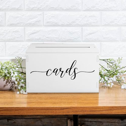 Wooden Wedding Card Box with Slot and Lid | Graduation Card Box for Party 2026 | Grad Gift Money Envelope Holder for Reception, Bridal Shower, Birthday, Retirement | Rustic Keepsake Decorations - size: Card Box (White)