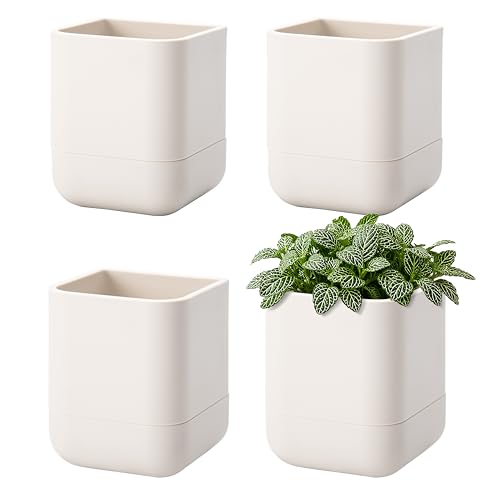 Phoenix Vine 3.5 Inch Wall Mounted Self-Watering Planter Pot for Indoor Houseplants and Herbs | Hanging Planter for Window Sills, Bathroom Walls, Home & Office Décor, Oatmeal, Set of 4, 01-A-G-4 - color: Oatmeal, size: 3.5" (4 Pack)