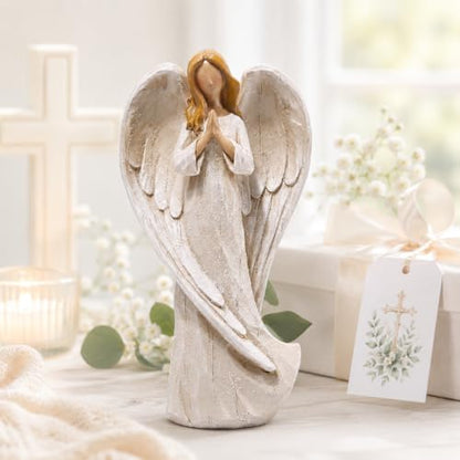 Hodao Praying Angel Figurine Resin Guardian Angel Statue for Home Decor, Elegant White Blessing Sculpture for Shelf Table Mantel, Keepsake Gift for Mom, Women and Family - style: praying