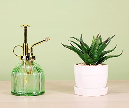 Glass Plant Mister Spray Bottle, 6.5" Green Glass Water Spray Bottle with Gold Top Pump Small Watering Can, Small Plant Sprayer Mister for Indoor Outdoor House (Green+Gold A) - style: Green+Gold A