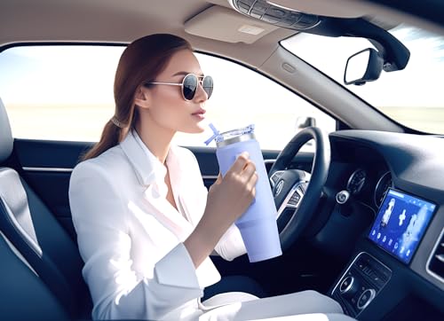 Meoky 40 oz Tumbler with Handle and Straw, Insulated Tumbler with Lid and Straw, Stainless Steel Travel Mug, Keeps Cold for 34 Hours, 100% Leak Proof, Fits in Car Cup Holder (Lilac) - color: Lilac, size: 40 Ounces