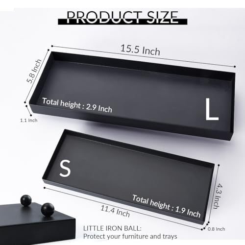 11.4"x4.3" Matte Black Rectangular Metal Tray, Candle & Jewelry Organizer | Rust-Resistant Iron, Powder Coating, Smooth Polished Edges, Elevated Ball Feet, Industrial Modern, Bathroom & Toilet Tank - size: Small