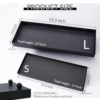 15.7"x5.9" Matte Black Rectangular Metal Tray, Candle & Jewelry Organizer | Rust-Resistant Iron, Powder Coating, Smooth Polished Edges, Elevated Ball Feet, Industrial Modern, Coffee Table & Vanity - size: Large