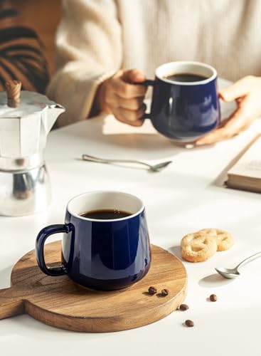 Teocera Ceramic Coffee Mug Set of 4-12 oz Coffee Mugs with Large Handles for Hot or Cold Drinks Like Latte, Cocoa, Tea or Juice - Smooth Ceramic, Dishwasher Safe, Navy - color: Navy