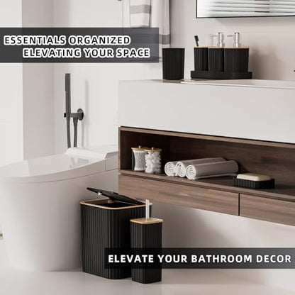 XLHOMO Bathroom Accessories Set - Elegant Black Bathroom Set, 10PC Bathroom Accessory Set, Toilet Brush, Trash Can, Qtip Holder Dispenser & Soap Dispenser - size: Bath Set, style: Black