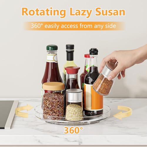 4 Pack 9 Inch Clear Lazy Susan Turntable Organizer, Non-Skid Rotating Tray for Cabinet, Kitchen Pantry Organization and Storage, Acrylic Spinner for Refrigerator, Bathroom Vanity and Spice Rack - size: 9inch - 4 Pack