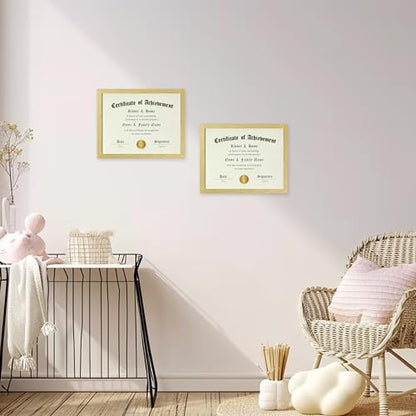 ELSKER&HOME 8.5x11 Certificate Frame 6 Pack,Gold with Glass | 8.5x11 Picture Frame with Semi-Tempered Glass Wood Composite Award Diploma Frame Includes Hanging Hardware and Desktop Easel - color: Gold 6P, size: 8.5x11