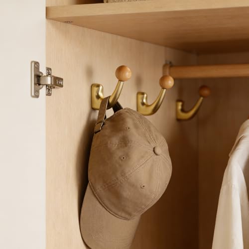 wall-Mounted Light Luxury Coat Hooks, Used for Hanging Coats, Hats, Scarves and Towels, Suitable for Entrance Halls, bathrooms and bedrooms (2, 7110Copper Wire Drawing + Beech Wood) - color: 7110Copper wire drawing + beech wood