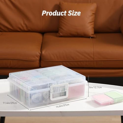 PCA Photo Storage Box 4" x 6" With Handle - 16 Inner Keeper, Large Organizer, Clear Plastic Craft Case for Stickers, Stamps, Jigsaw, Vegetable Seeds - color: white