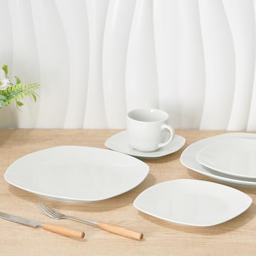 10" Square Dinner Plates Set of 4, White Ceramic Plates for Dinner, Salad, Appetizer & Dessert, Microwave, Dishwasher Safe Dinnerware for Kitchen, Perfect for Party Wedding Birthday & Christmas Dishes - color: Square10"