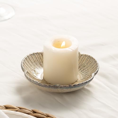 BEUNAIZER Ceramic Pillar Candle Holder Plate, Decorative Candlestick Holder | Fits tea lights, incense and palo santo for dining tables, parties, weddings, birthdays and anniversary decorations. - color: Camel