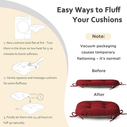 ELFJOY Dining Chair Cushions Set of 2 Non Slip 18"X18"X3" Red | Thick,Textured Fabric, with Ties, Tufted, Large, for Kitchen, Dining Room, Indoor, Bedroom, Living Room, Office, Comfortable - color: Red