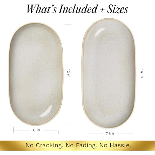 SANGO Anderson Serving Platters Set of 2, 14/12 Inch Stoneware Serving Dishes for Entertaining, Glossy Party Serving Trays for Food, Buffet Oval Platters for Bread, Appetizer, Cheese, Reactive Cream - color: Cream