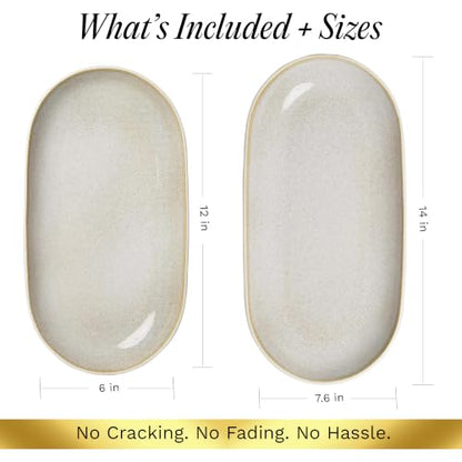 SANGO Anderson Serving Platters Set of 2, 14/12 Inch Stoneware Serving Dishes for Entertaining, Glossy Party Serving Trays for Food, Buffet Oval Platters for Bread, Appetizer, Cheese, Reactive Cream - color: Cream