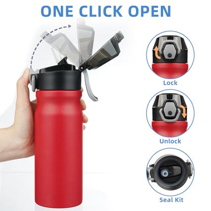 BJPKPK 18 oz Water Bottle with Straw & Handle, Insulated Stainless Flask | Leak Proof Locking Lid, Thermal, Double Wall Vacuum, Keeps Hot/Cold, BPA Free, Dishwasher Safe, Travel & Sports, Red - color: Red, size: 18 Ounces