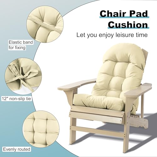 Adirondack Chair Cushion, Rocking Chair Cushion 44x19.4x4 inch, High Back Patio Cushions of Upper and Lower with Ties, Sunscreen and Fade-Resistant (Vanilla Ice, 2) - color: Vanilla Ice