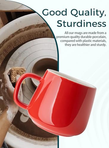 Teocera Ceramic Coffee Mug Set of 4-12 oz Coffee Mugs with Large Handles for Hot or Cold Drinks Like Latte, Cocoa, Tea or Juice - Smooth Ceramic, Dishwasher Safe, Red - color: Red