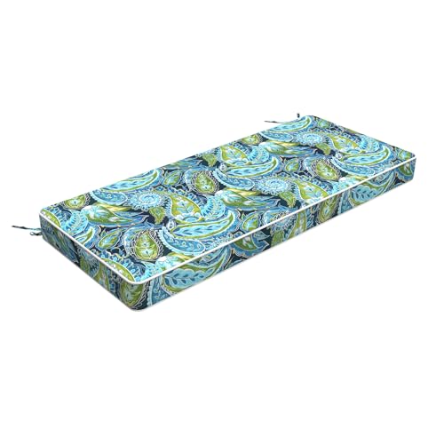 LVTXIII Bench Cushion with Ties, 42x18 Inch Water-Repellent Patio Furniture Cushion, 3" Thick Foam Pad for Outdoor Indoor Window Seat, Porch Swing, Loveseat, Paisley Lapis Green - color: Paisley Lapis Green, size: 42"x18"x3"
