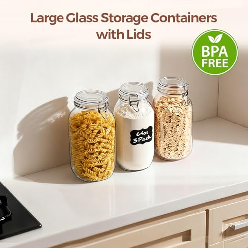 ComSaf Large Glass Jars with Airtight Lids 71 oz 3 Pack Pantry Organization | Flour sugar rice, Pickling jar, Fermenting Pantry Canisters, Sourdough starter, Large capacity, Dry goods, Sourdough pickling - size: 71oz*3
