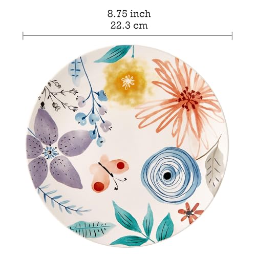 Bico Blossom Symphony Salad Plates Set of 4, 8.75 Inch Ceramic Dessert Plates for Salad, Appetizer, Side Dishes, Microwave and Dishwasher Safe, Gift for Housewarming and Thanksgiving - color: Blossom Symphony