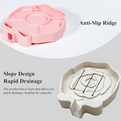 3PC Self-Draining Silicone Soap Dish, Soap Holder/Tray/Saver for Shower, Bathroom, Kitchen, Bathtub, Keep Soap Dry and Easy to Clean (Light Color) - color: Light Color