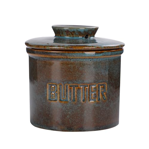 Ceramic Butter Jar, French-Style Butter Dish with Lid, with Water Line, Countertop Suitable, Housewarming Gift Box, Kitchen & Home Decoration(kiln-transformed blue) - color: kiln-transformed blue