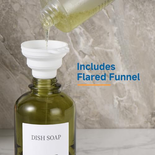 Glass Soap Dispenser with Upgrade Pump, Hand and Dish Soap Dispenser for Bathroom Kitchen, Soap Dispenser Set with 9 Stickers Funnel Bamboo Tray 500ml 18oz Green - color: Olive Green