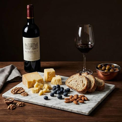 Hiceeden 8 x 12 Inches Marble Cutting Board, Stone Cutting Board with Non-Slip Feet for Kitchen Countertop, Rectangular Serving Slab for Charcuterie, Cheese, Pastry, Scratch & Heat Resistant, White