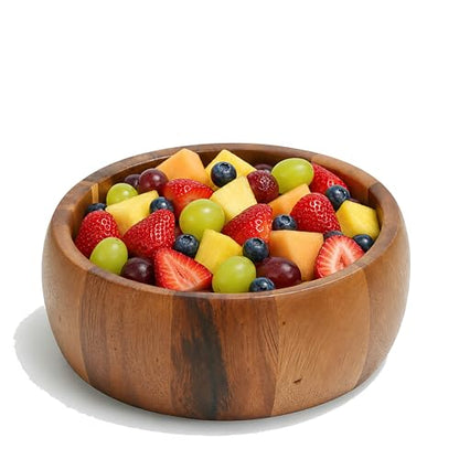 Woodard & Charles Acacia Wood Individual Salad & Snack Bowl, 6.5" x 2.5" | Acacia Wood Serving Bowl for Salad, Snacks, Nuts, Candy, Chips, Popcorn and More; Great for Parties and Everyday Use - size: Single 6 1/2" x 2 1/2" Salad Bowl