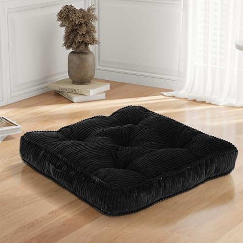 Meditation Floor Cushion, 22x22 Tufted Floor Pillow for Adults | Square Large Meditation Cushion Pillow, Corduroy Sitting with Handle, Yoga Seating for Tatami, Dark Grey,1Pack - color: Dark Grey, size: 22x22x4 inch