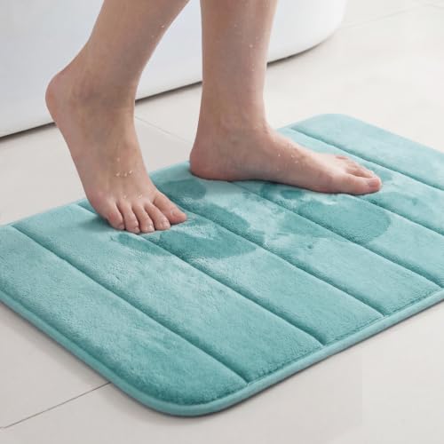 Flamingo P Memory Foam Shower Bathroom Mat Rug Soft Non Slip Bath Mats Machine Washable, 24x17 Inches, Aqua Green - color: Aqua Green Straight Line, size: 24" X 17"