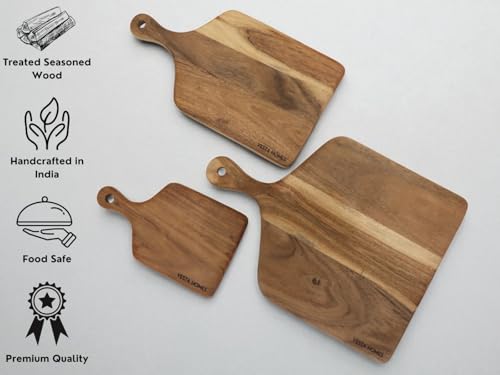 Vesta Homes Cutting Boards for Kitchen, Large Wood Chopping Board Set of 3 | Acacia Charcuterie Board, Cheese Platter | 16.5 * 12, 15 * 8, 10x6 Inches | Handcrafted in India - size: 16.5"L x 12"W, 15"L x 8"W, 10"L x 6"W