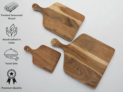 Vesta Homes Cutting Boards for Kitchen, Large Wood Chopping Board Set of 3 | Acacia Charcuterie Board, Cheese Platter | 16.5 * 12, 15 * 8, 10x6 Inches | Handcrafted in India - size: 16.5"L x 12"W, 15"L x 8"W, 10"L x 6"W