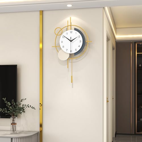 Wall Clock Decorative Pendulum Modern Wall Clock Battery Operated | Analog Non-Ticking Gold Iron Unique Large Clock for Living Room,Bedroom,Office,Kitchen,Bathroom Iron Wall Decor 13.8x21.9in - color: Gold, size: 13x21 in