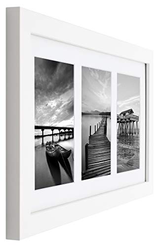 Golden State Art Display (3) 5x7 Pictures, 9x18 White Photo Wood Frame | Solid Wood With Tempered Glass, White Mat,Collage Frame - size: 9x18 White, for (3) 5x7