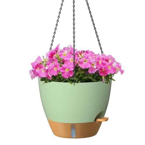 ZMTECH 12 Inch Large Self Watering Hanging Planters for Indoor Outdoor Plants - Water Level Indicator & Removable 60 Oz Reservoir, 1 Pack Plastic Hanging Basket for Window Porch Garden Balcony, Green - color: Green, size: 12 Inch