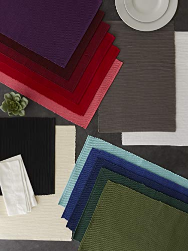 DII Basic Everyday Ribbed Tabletop 100% Cotton, Placemat Set, 13x19, Black, 6 Piece - color: Black, size: 13x19"