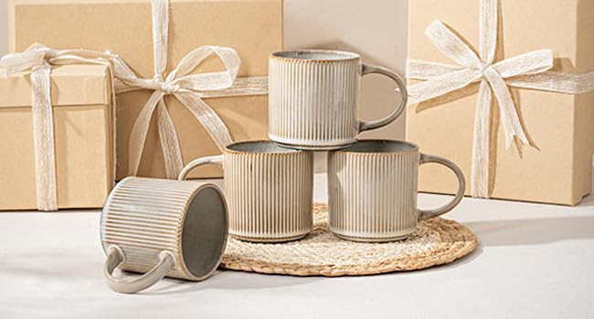 Coffee Mug Set for 4-12oz Ceramic Mugs for Coffee, Tea, Cocoa, Milk, Microwave & Dishwasher Safe, Stoneware Drinkware Set, Beige - color: Beige